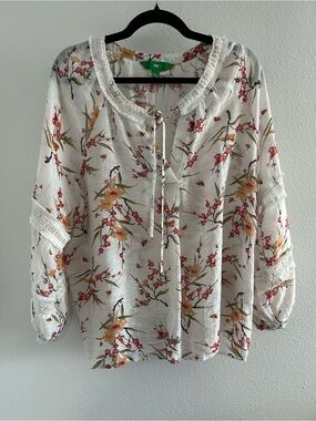 dip White Floral Tie-Neck Peasant Tunic